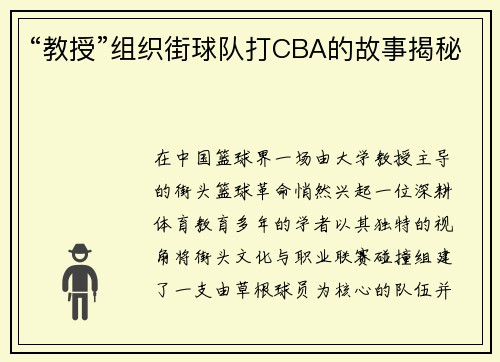 “教授”组织街球队打CBA的故事揭秘