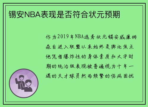 锡安NBA表现是否符合状元预期